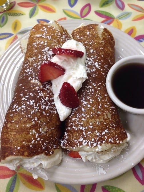 Strawberry Whipped Cream Rolled Pancakes.