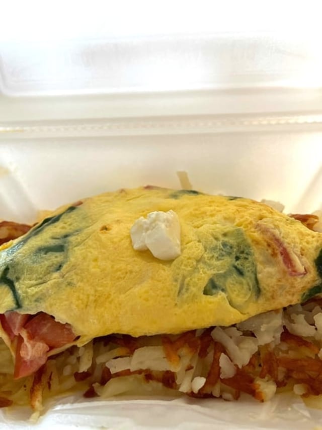 Spinach Tomato Feta Omelet.